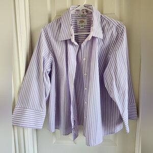 TALBOTS Womens Shirt‎ Size 18W Petite Purple Stripe Wrinkle Resistant Button up